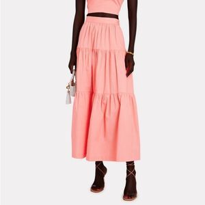 STAUD Sea Tiered Poplin Midi Skirt